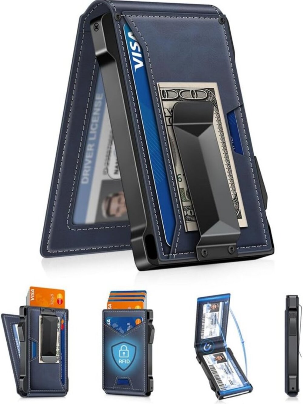 Slim RFID Wallet for Men, 2 ID Windows & Money Clip, Stylish Card Holder